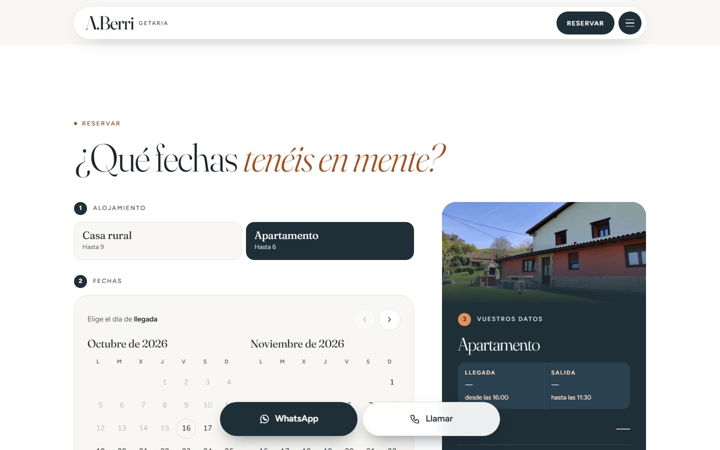 Sección de reservas de la web de A.Berri en un ordenador