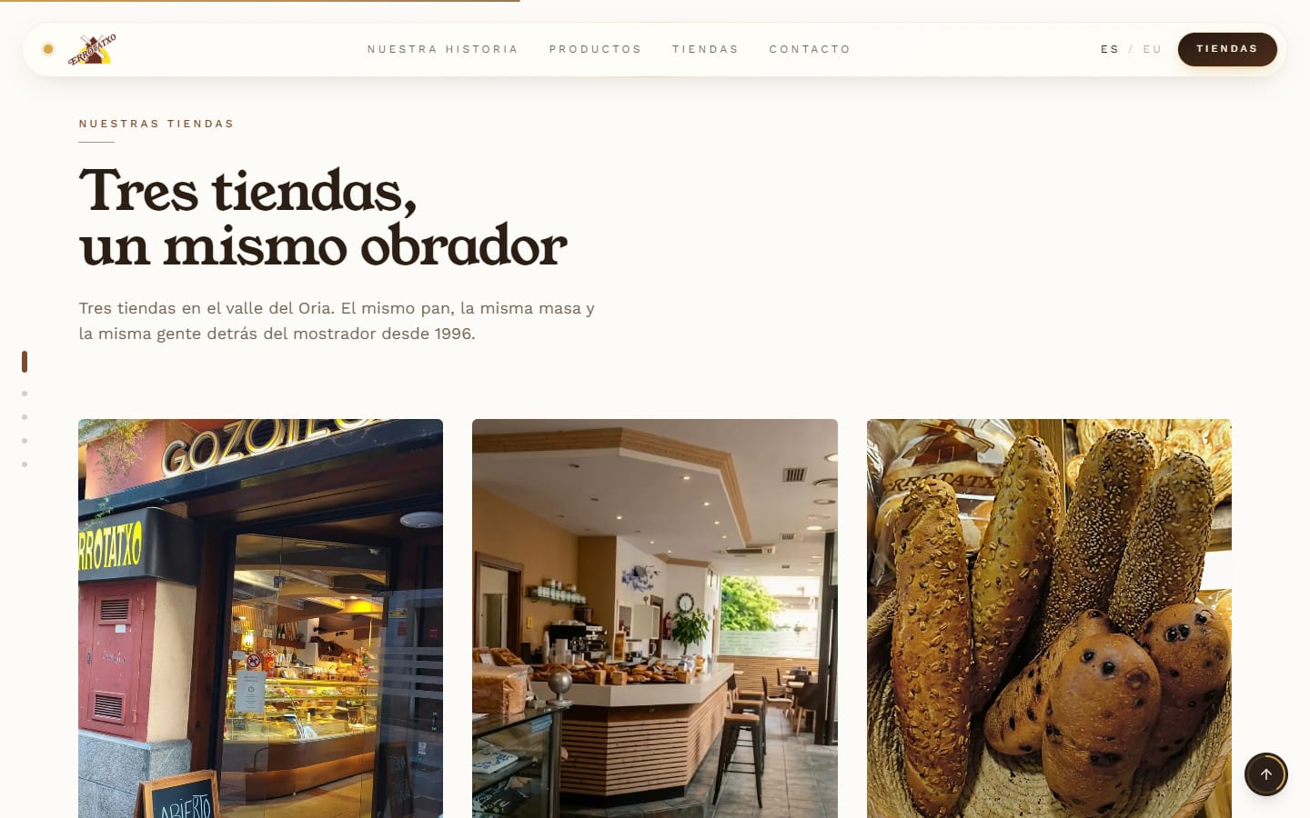Sección de las tres tiendas de Errotatxo con sus fotos
