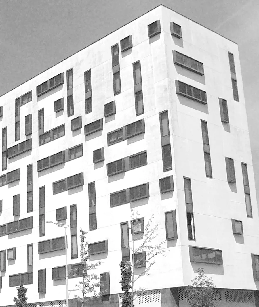 El mismo edificio en blanco y negro (foto de ejemplo)